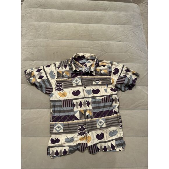 Kavu Men’s Medium Camp Collar Aztec Print Tencel Short Sleeve Button Up Shirt - Picture 1 of 7